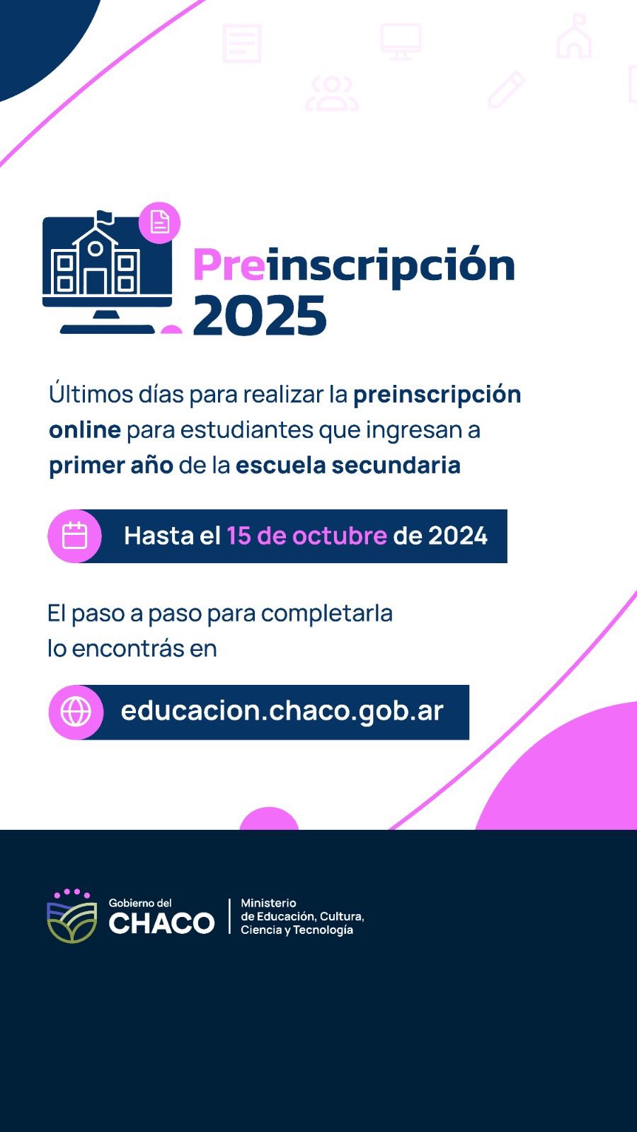 ESTE MARTES FINALIZA LA PREINSCRIPCIÓN ONLINE PARA INGRESANTES AL NIVEL SECUNDARIO.