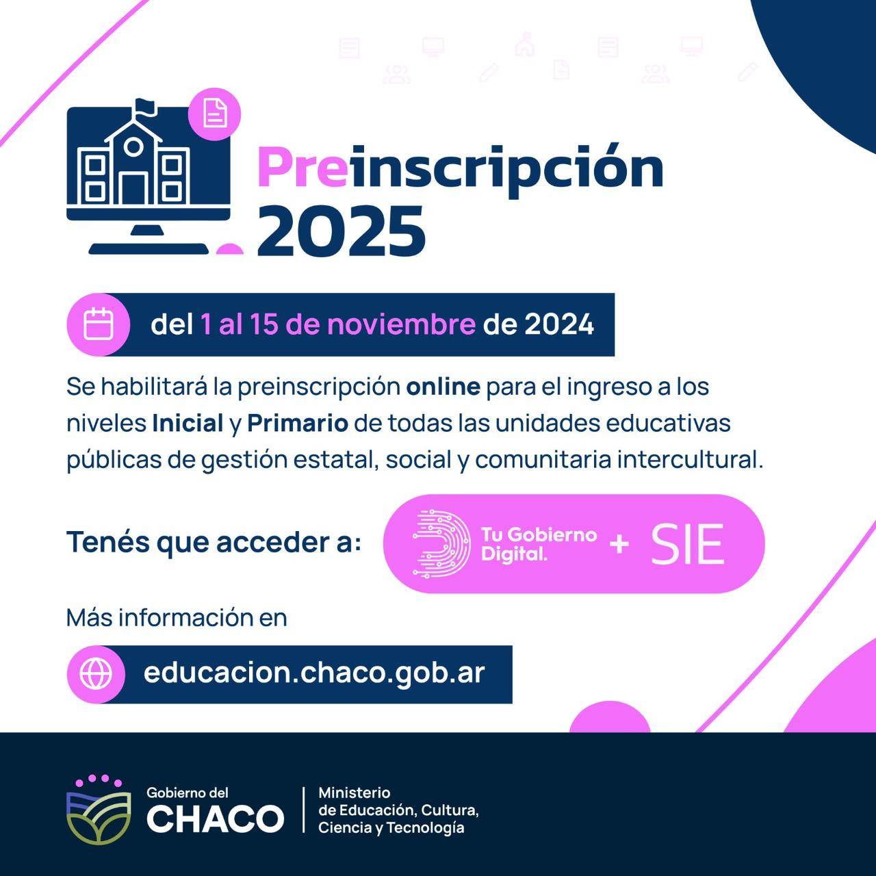 ESTE VIERNES SE HABILITA LA PREINSCRIPCIÓN ONLINE A ESCUELAS PRIMARIAS Y JARDINES DE INFANTES