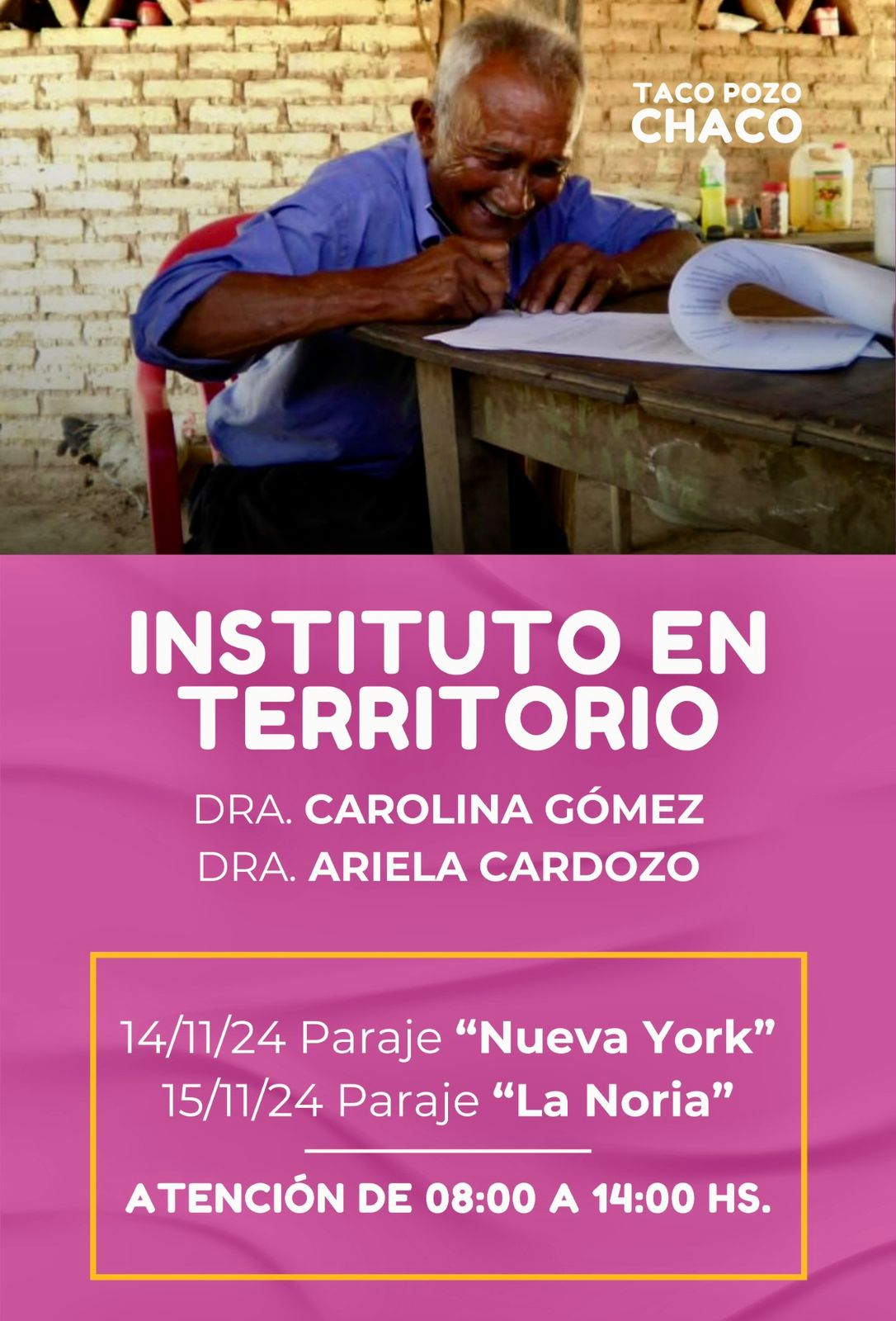 INSTITUTO EN TERRITORIO: EL OPERATIVO QUE REGULARIZA TIERRAS RURALES VUELVE A TACO POZO ESTE 14 Y 15 DE NOVIEMBRE.